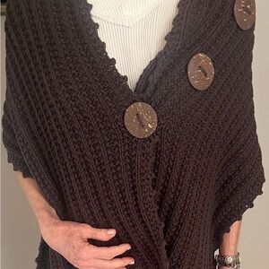 Chunky Knit Brown Sweater with Button Accents